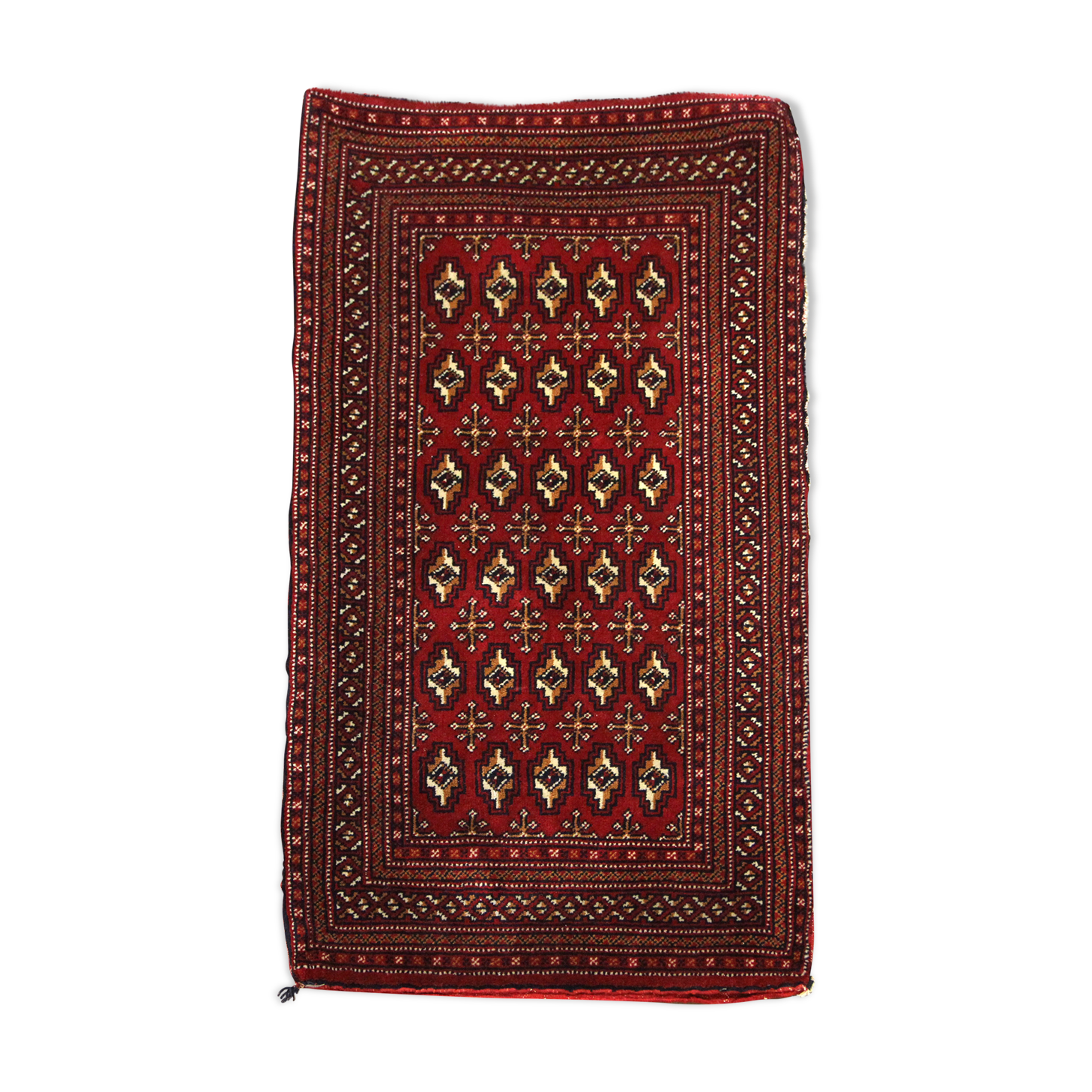 Traditional small vintage red wool persian rug handmade oriental area rug - 67x138cm