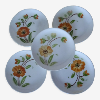 5 faience plates mill wolves edith orange flowers