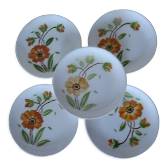 5 faience plates mill wolves edith orange flowers