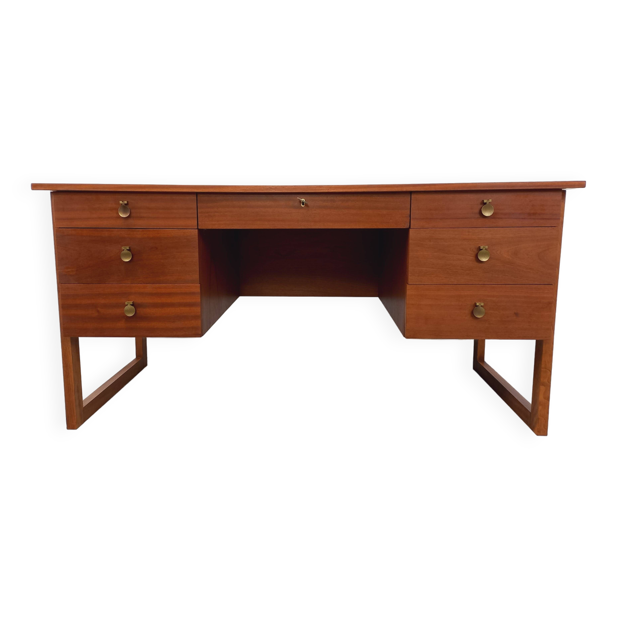 Double-sided executive desk sled legs vintage Scandinavian style in teak from the 60s