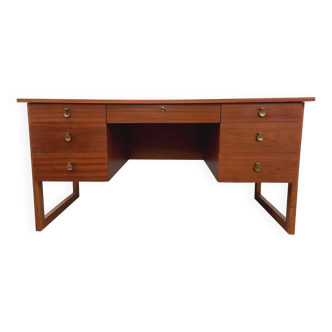 Double-sided executive desk sled legs vintage Scandinavian style in teak from the 60s