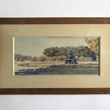 20th century, Neptune's Basin at sunset, Gardens of Versailles, summer 1920. Watercolor signed in ink
