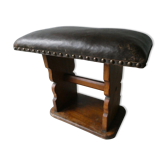 Ottoman, wooden and leather footr rest