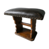 Ottoman repose-pied en bois et cuir