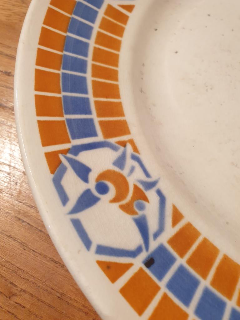 Art Deco dish Badonviller Pontivy orange and blue