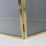 Fire screen, 3-panel brass spark screen for fireplace, modernist, minimalist, 1970