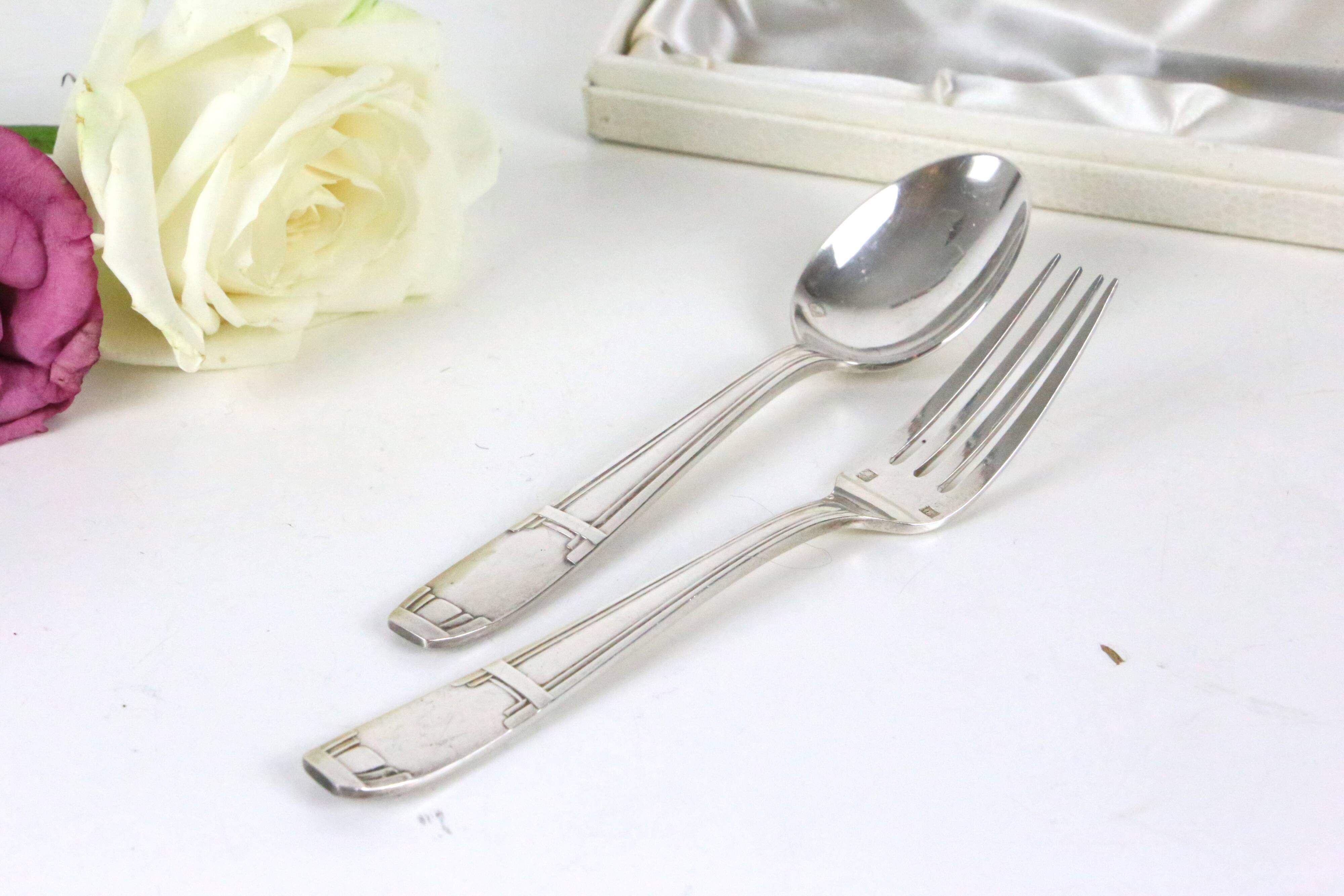 Silver metal cutlery set, vintage