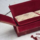 1970s, Danish "Spanish" sofa, furniture velour, ash wood legs.