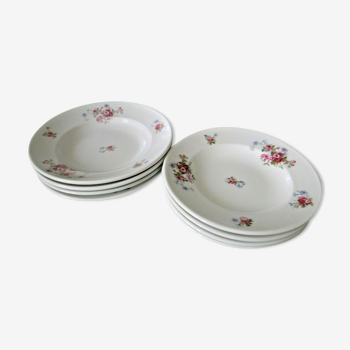 Set of 8 hollow plates UC Limoges n°35 floral decoration blueberry roses 24cm