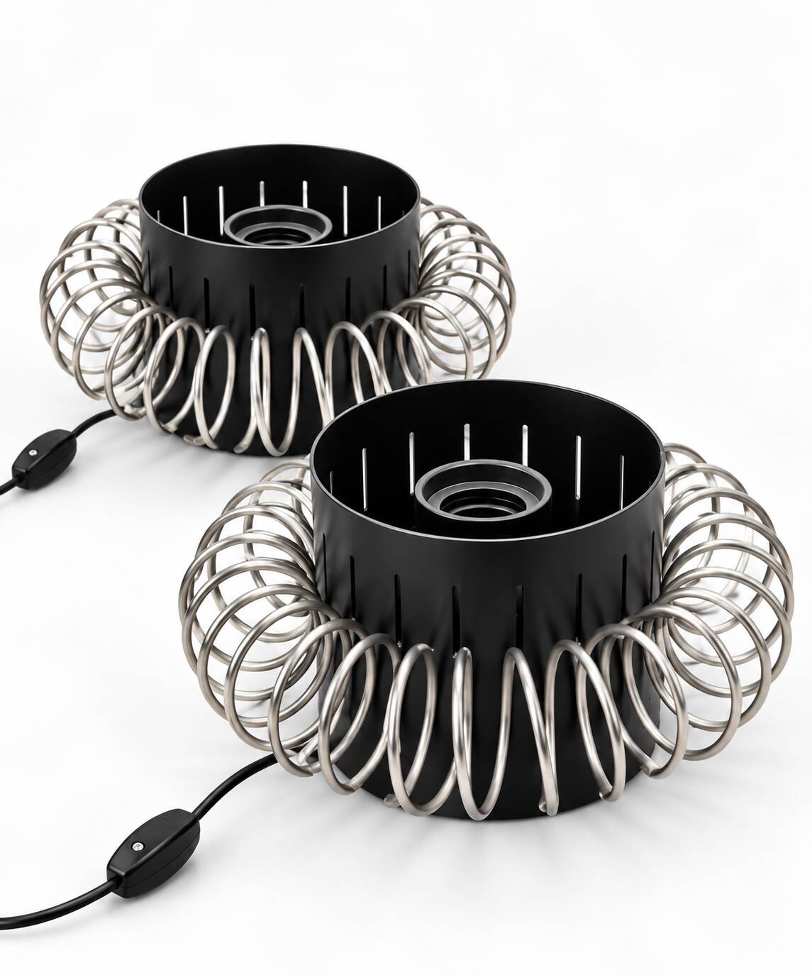 Pair of vintage lamps in black metal and chrome – 1970s