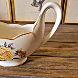 Gien Gardanne gravy boat, yellow roses, vintage French earthenware