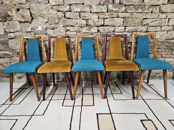 Lot de 5 chaises vintage bistrot pied fuseau 1960
