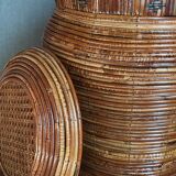 Basket with wooden lid and rattan early XXth