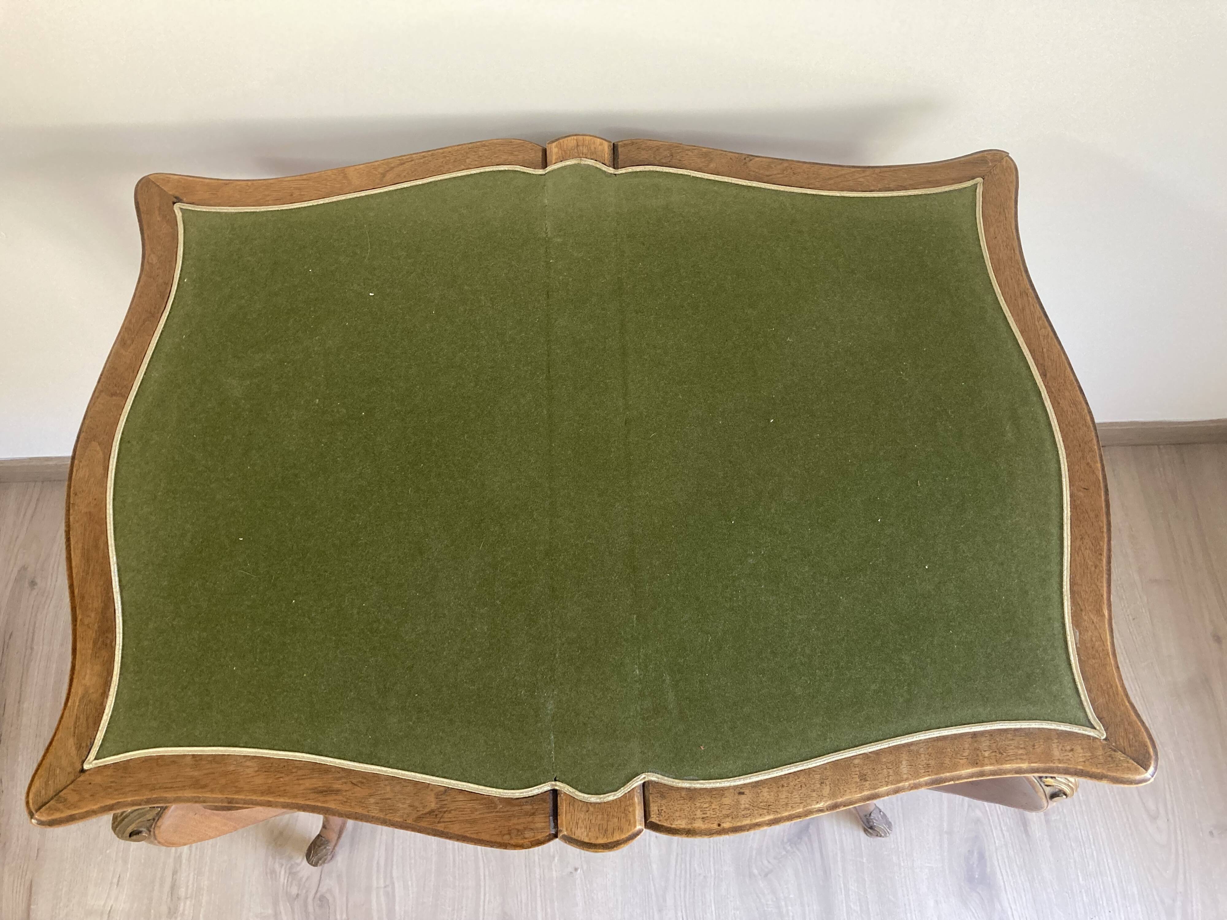 GAME TABLE STYLE LOUIS XV WOOD CARVED CIRCA 1900 GREEN CARPET 2 COMPARTMENTS