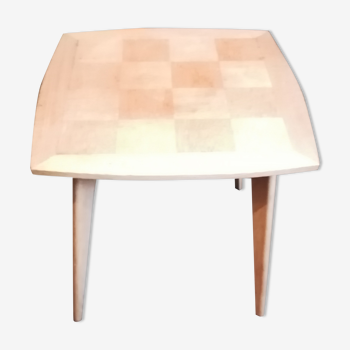 Table basse bois marqueterie 1950 60