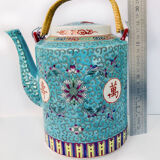 Chinese porcelain tea service with wicker basket