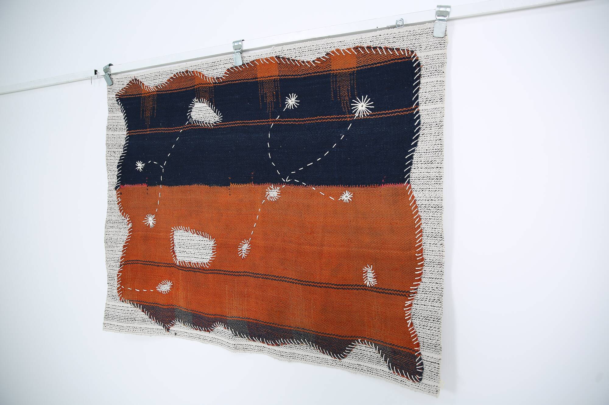 Navy Blue Hand Woven Wool Wall Hanging Tapestry Rug, 105x135 Cm