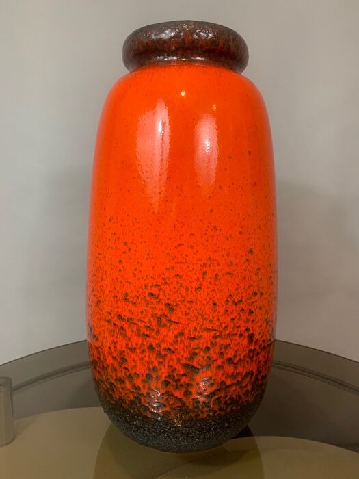 West German Fat Lava Scheurich Keramik orange and brown vase 1970s