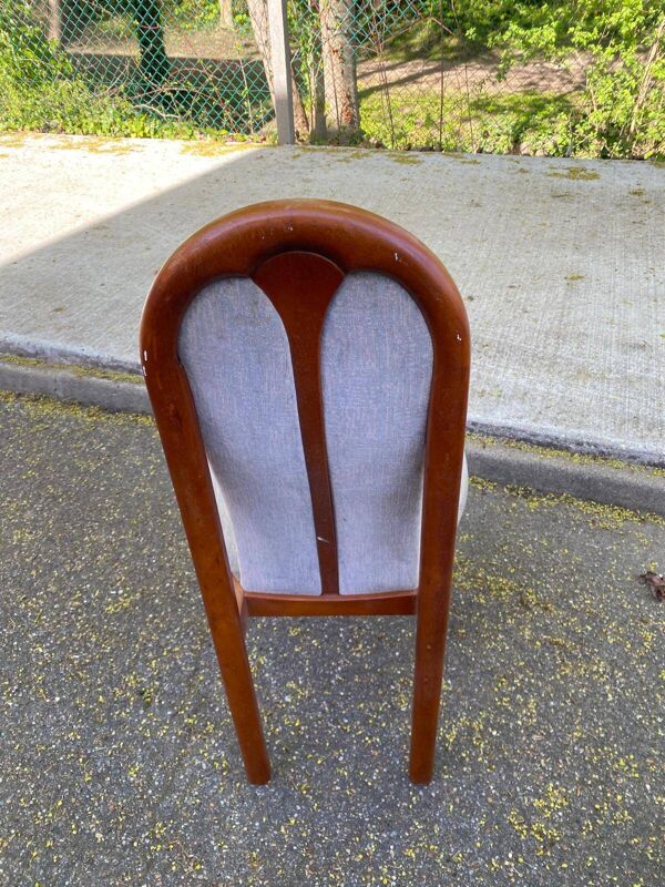 6 chaises à manger vintage merisier avec tissu en tweed style MCM 1970
