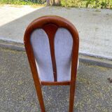 6 vintage cherry wood dining chairs with tweed fabric in MCM style 1970.