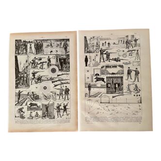 Set of 2 lithographs on shooting - 1900