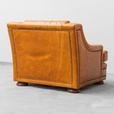 Coppia di poltrone in eco-pelle marrone anni ’50 vintage modernariato