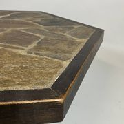 Large Brutalist Coffee Table in Oak and Stone Mosaic, 1960s