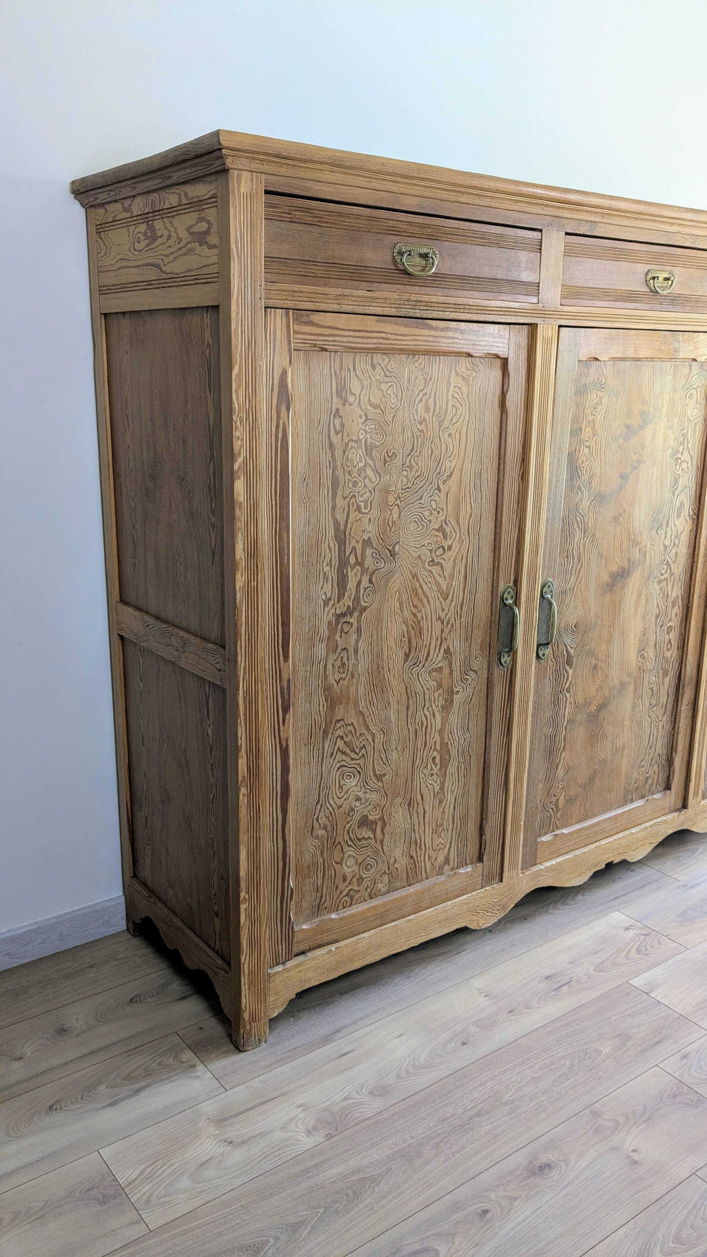 Large solid pitch pine sideboard, 206 x H150 cm, unique piece