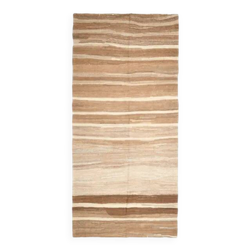 1970s Vintage Turkish Oushak Handmade Wool Cotton Brown Runner Rug 160x342