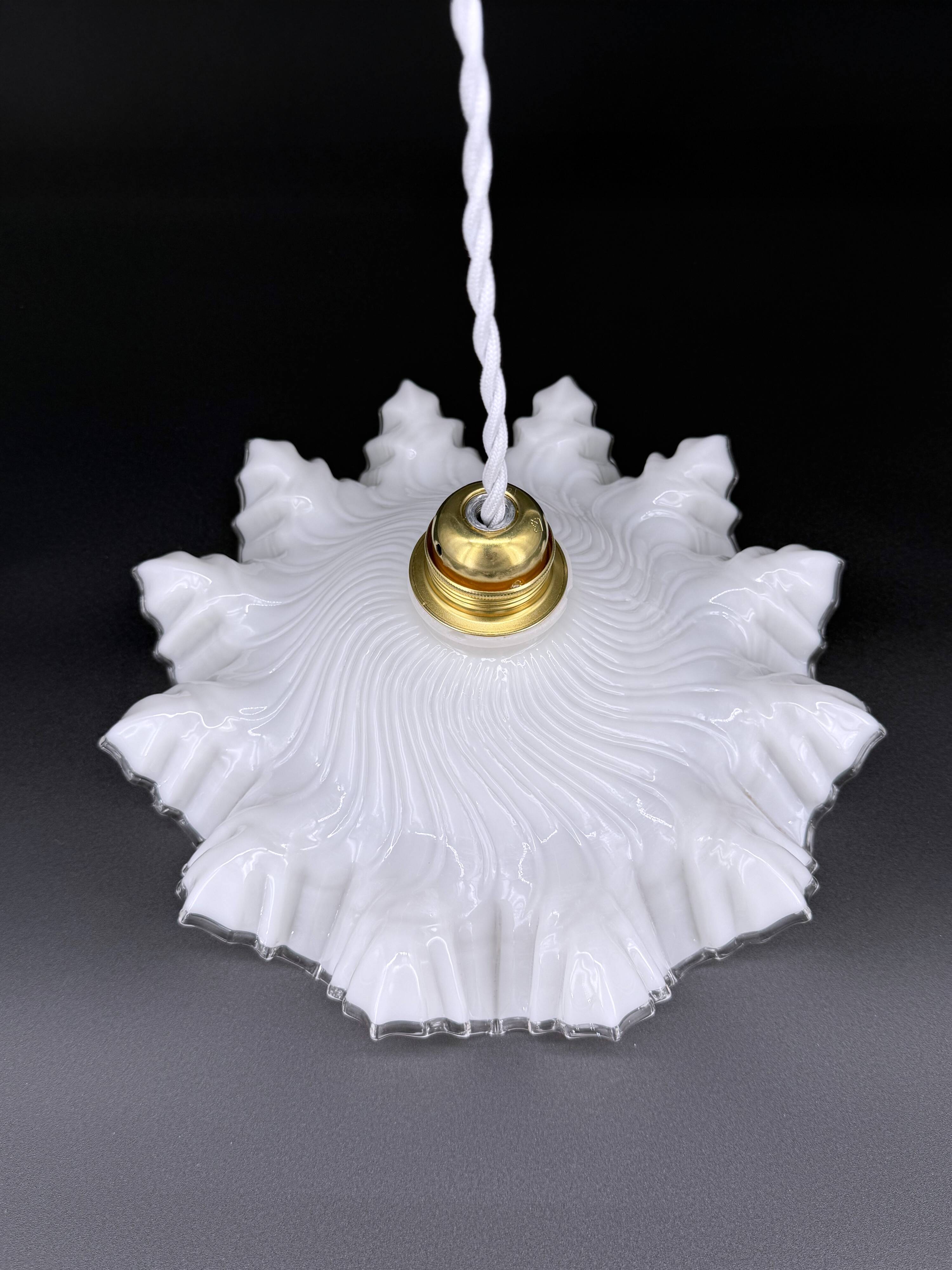 White opaline glass pendant light with draped shape