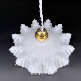 White opaline glass pendant light with draped shape