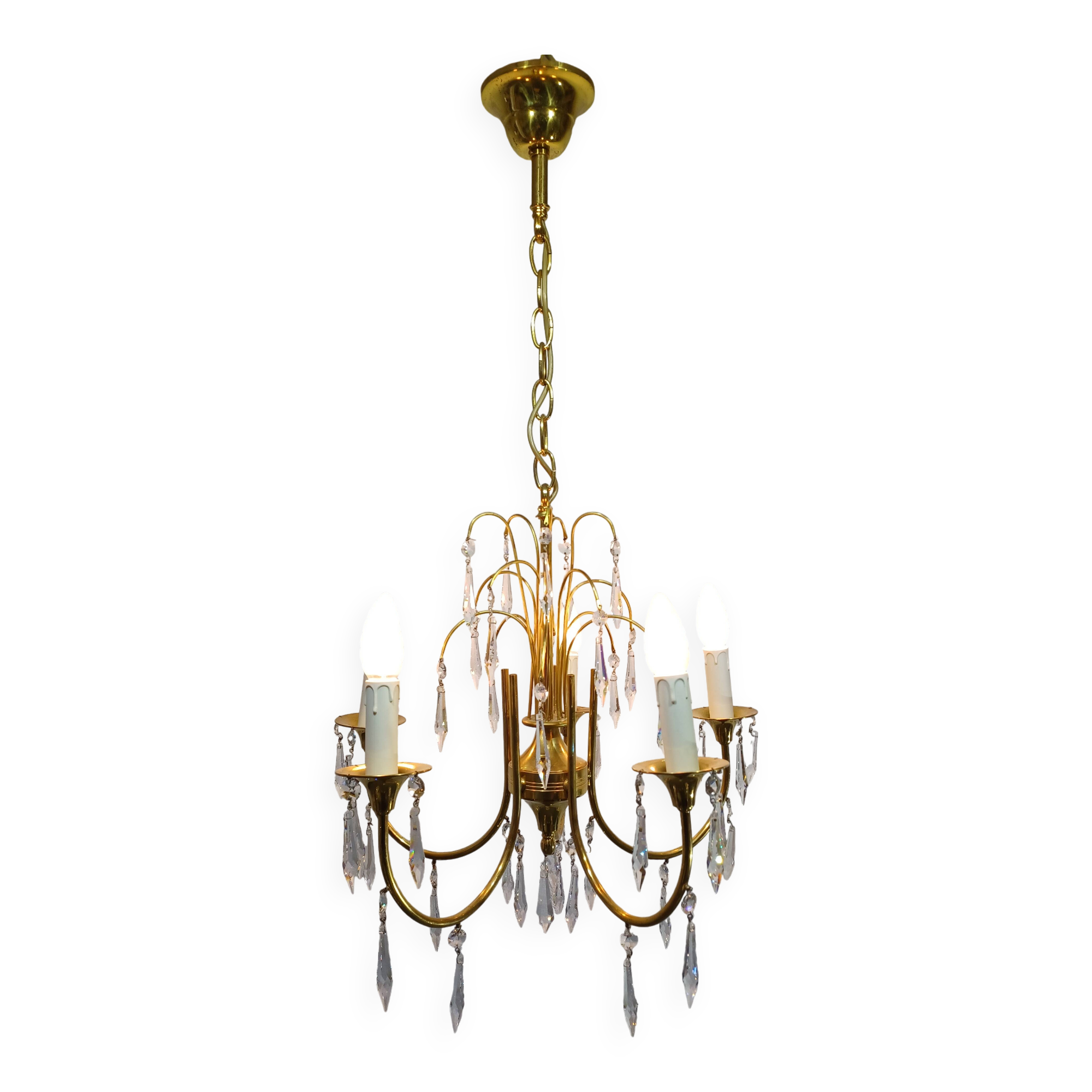 5-light brass and crystal chandelier