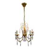 Lustre 5 lumières en laiton et cristal