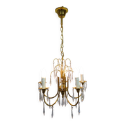 Lustre 5 lumières en laiton et cristal