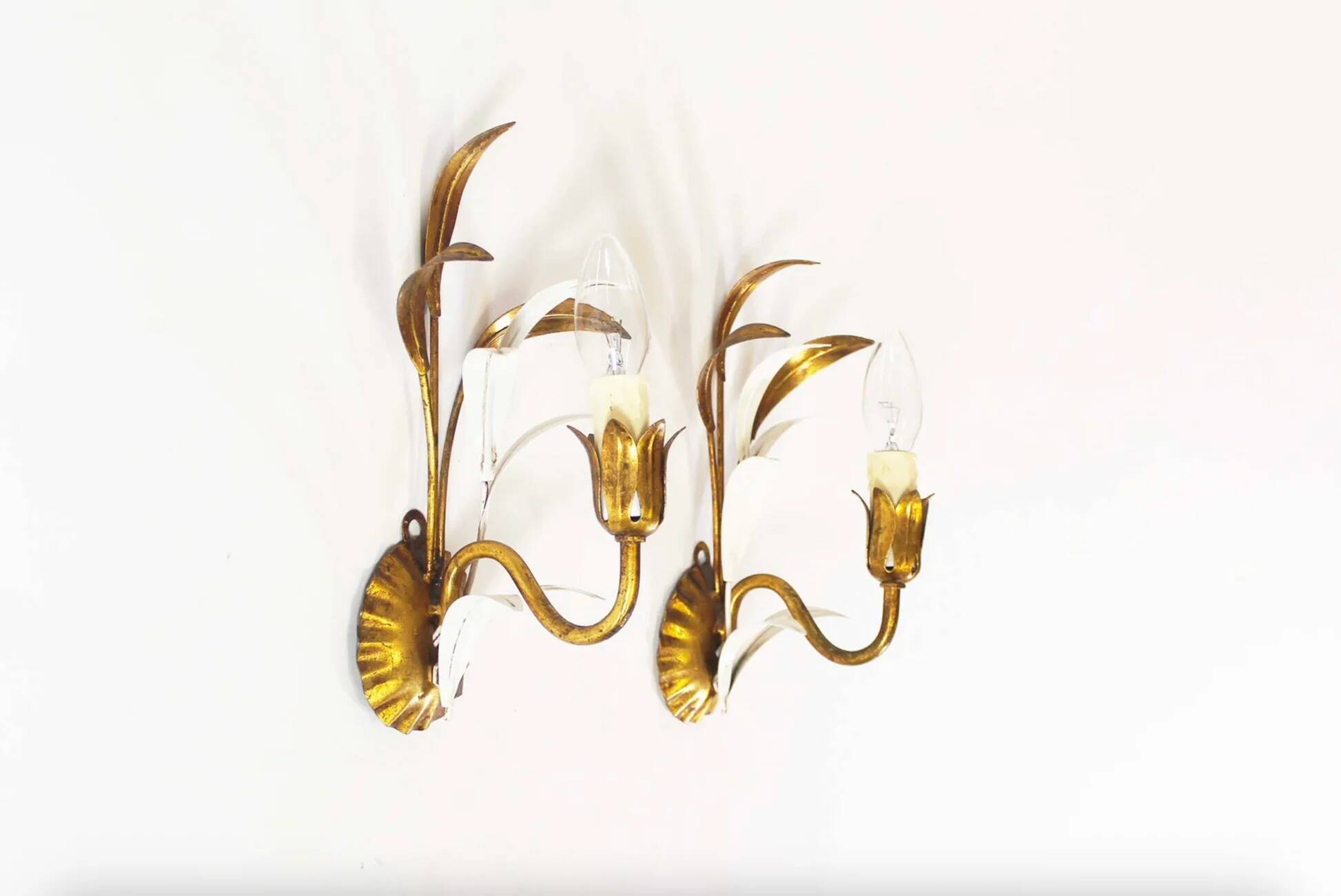 Pair of vintage gilt sheaf of wheat wall lights by Hans Kögl