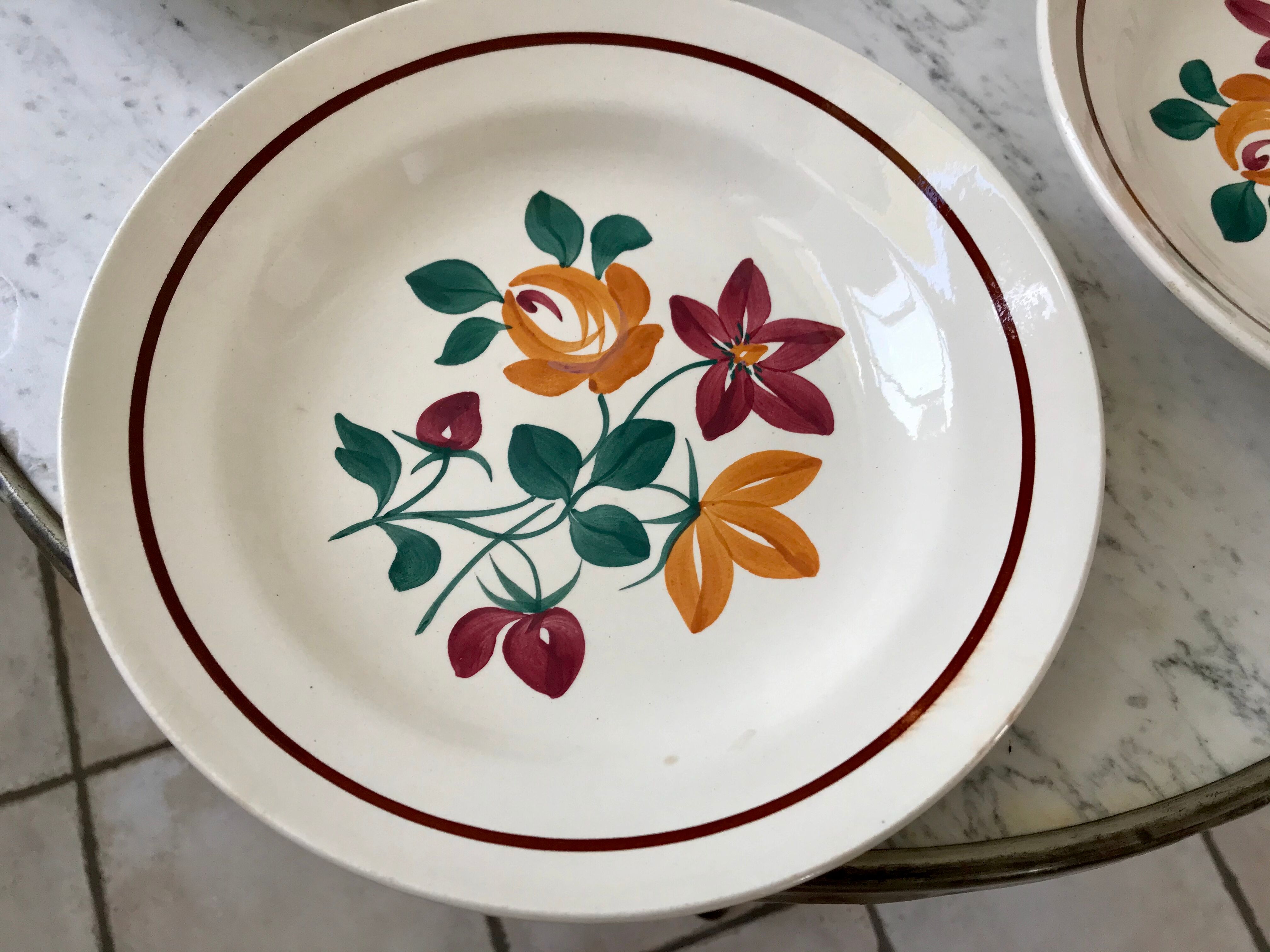 Set of 5 hollow plates Terre de Fer Longchamp early twentieth century