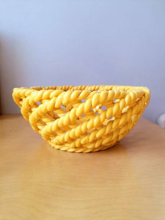 Woven ceramic fruit bowl, Antheor 1960.