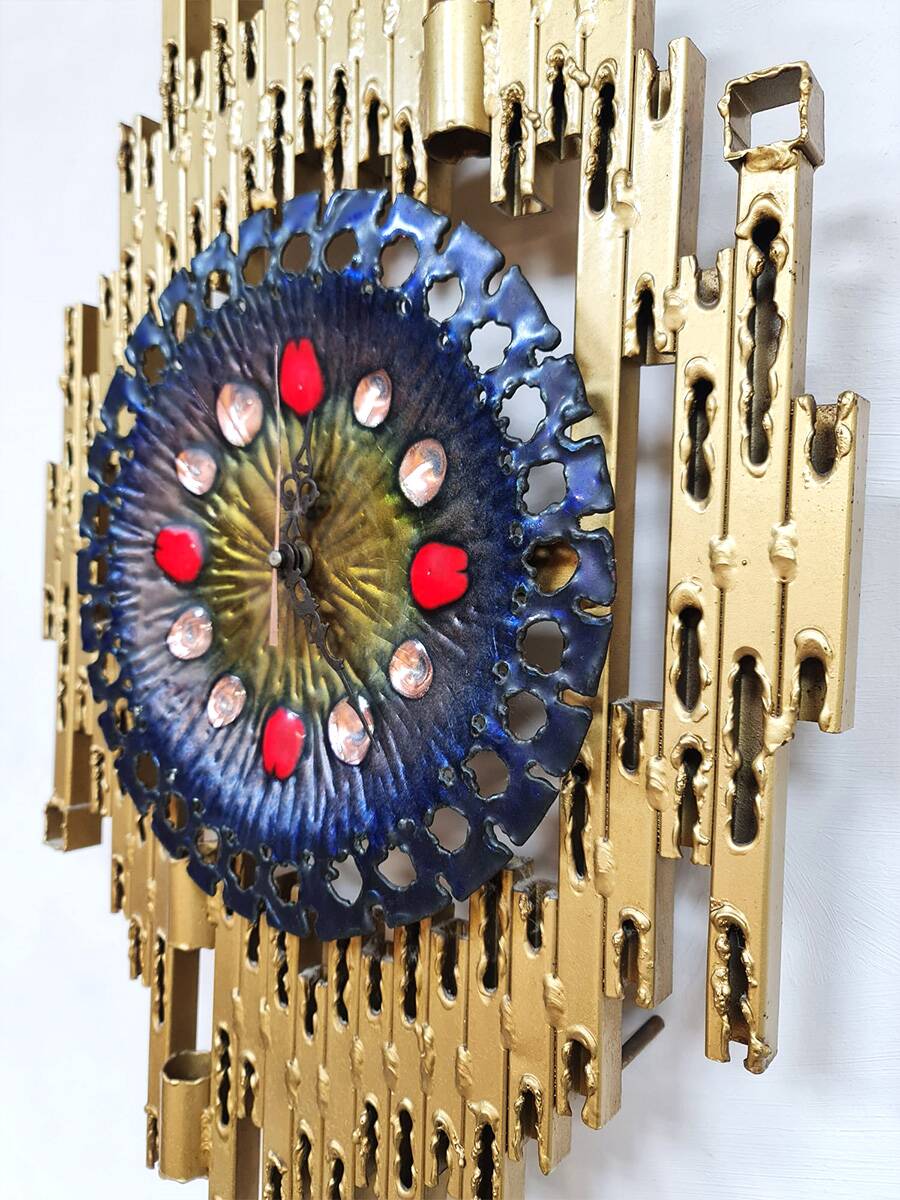 Midcentury Brutalist clock wall sculpture Franco Bastianelli studio Laurane