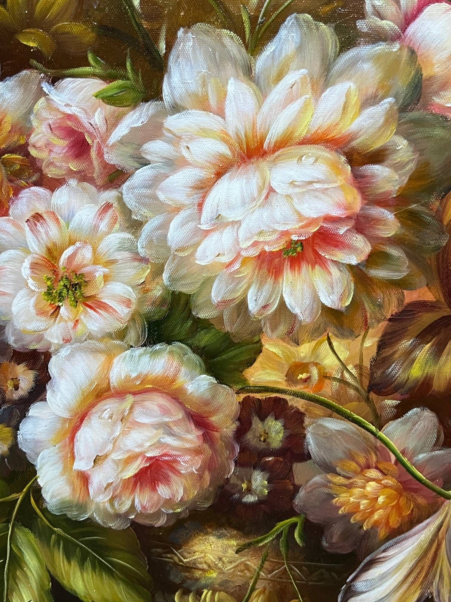 Nature morte signée avec des fleurs.