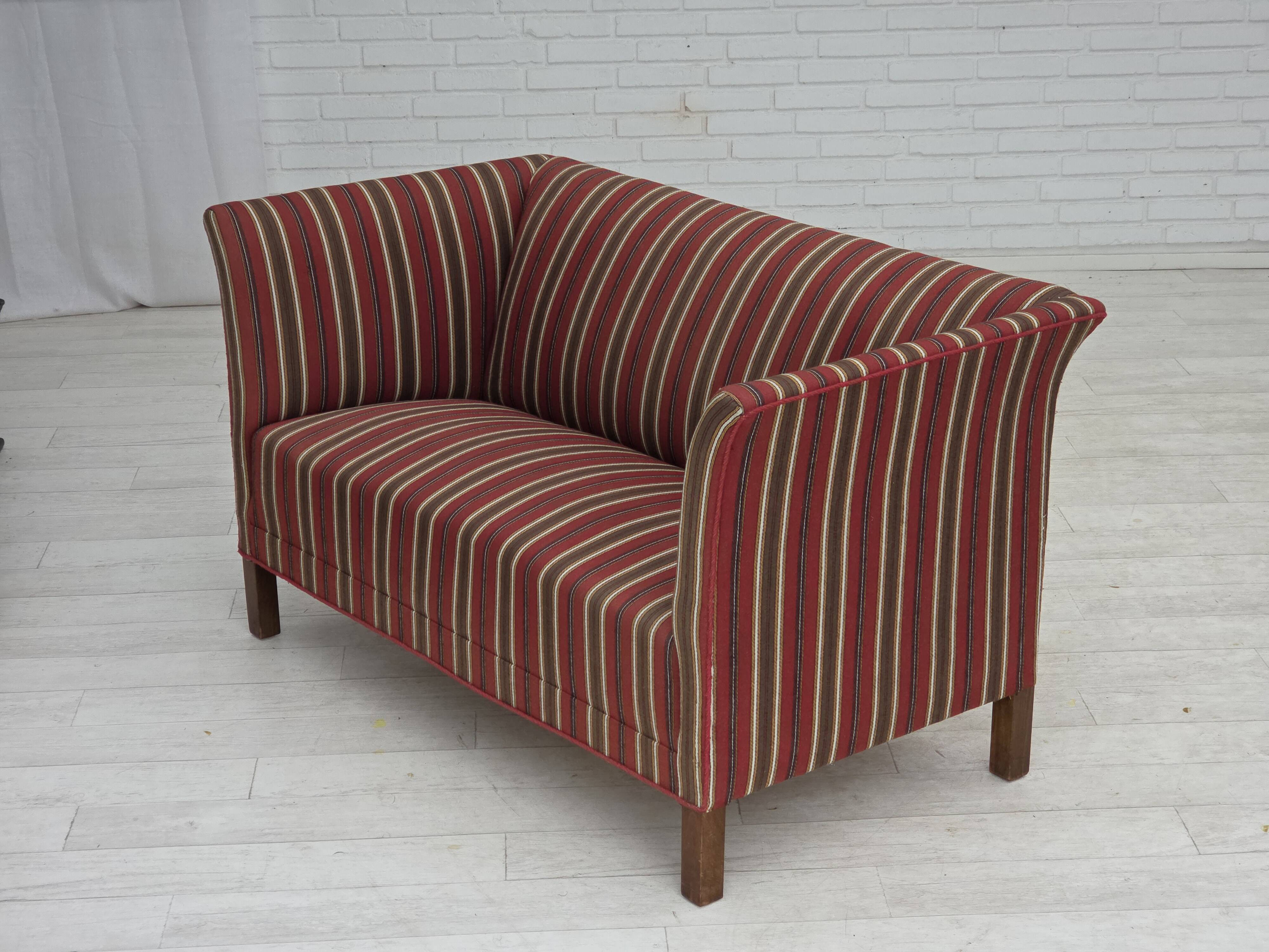 1960s, Danish 2-seater sofa, striped red/multicolor furniture wool.