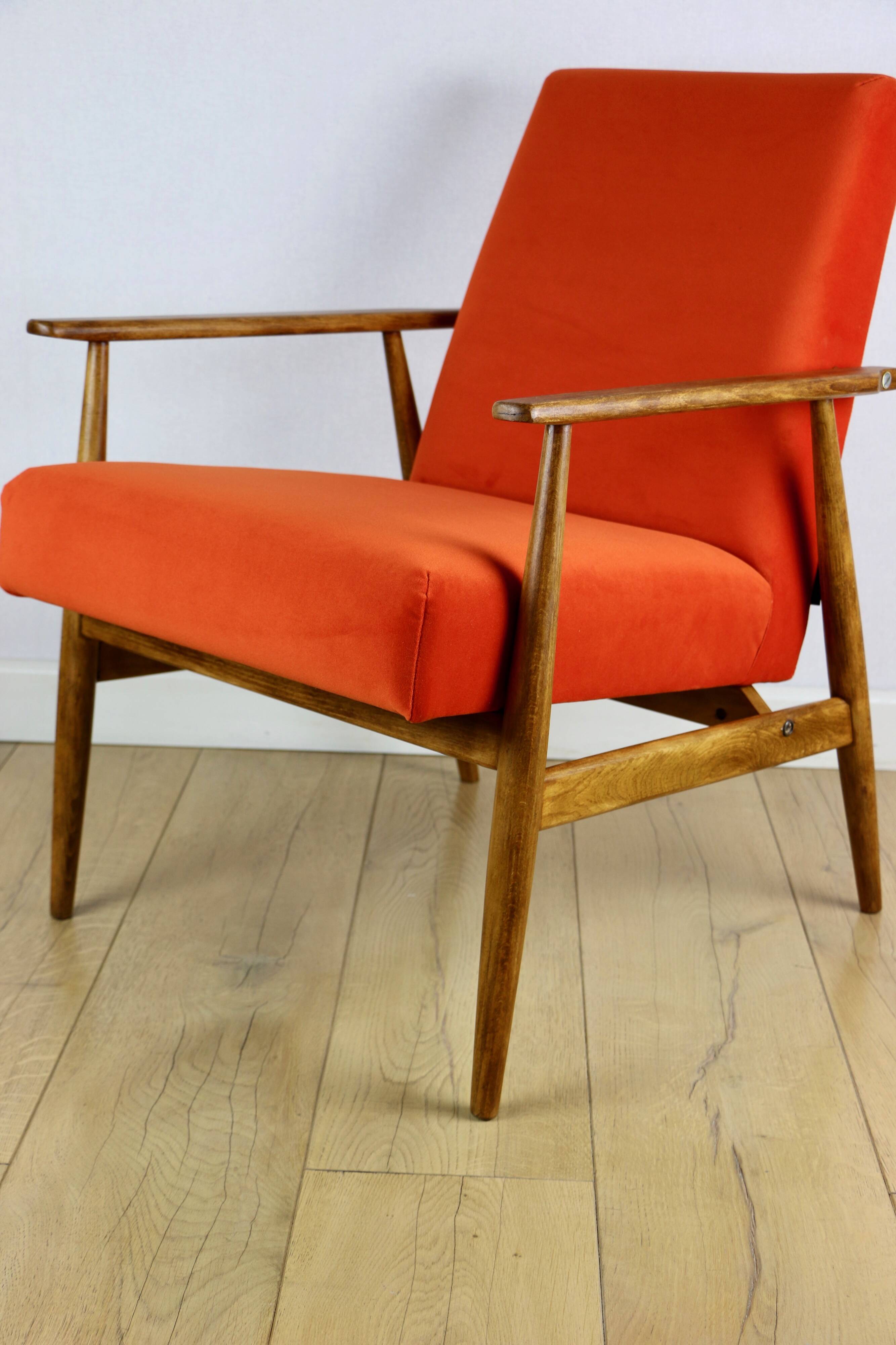 Armchair 'Lis', 1970s design by Henryk Lis, orange - 2 pieces available