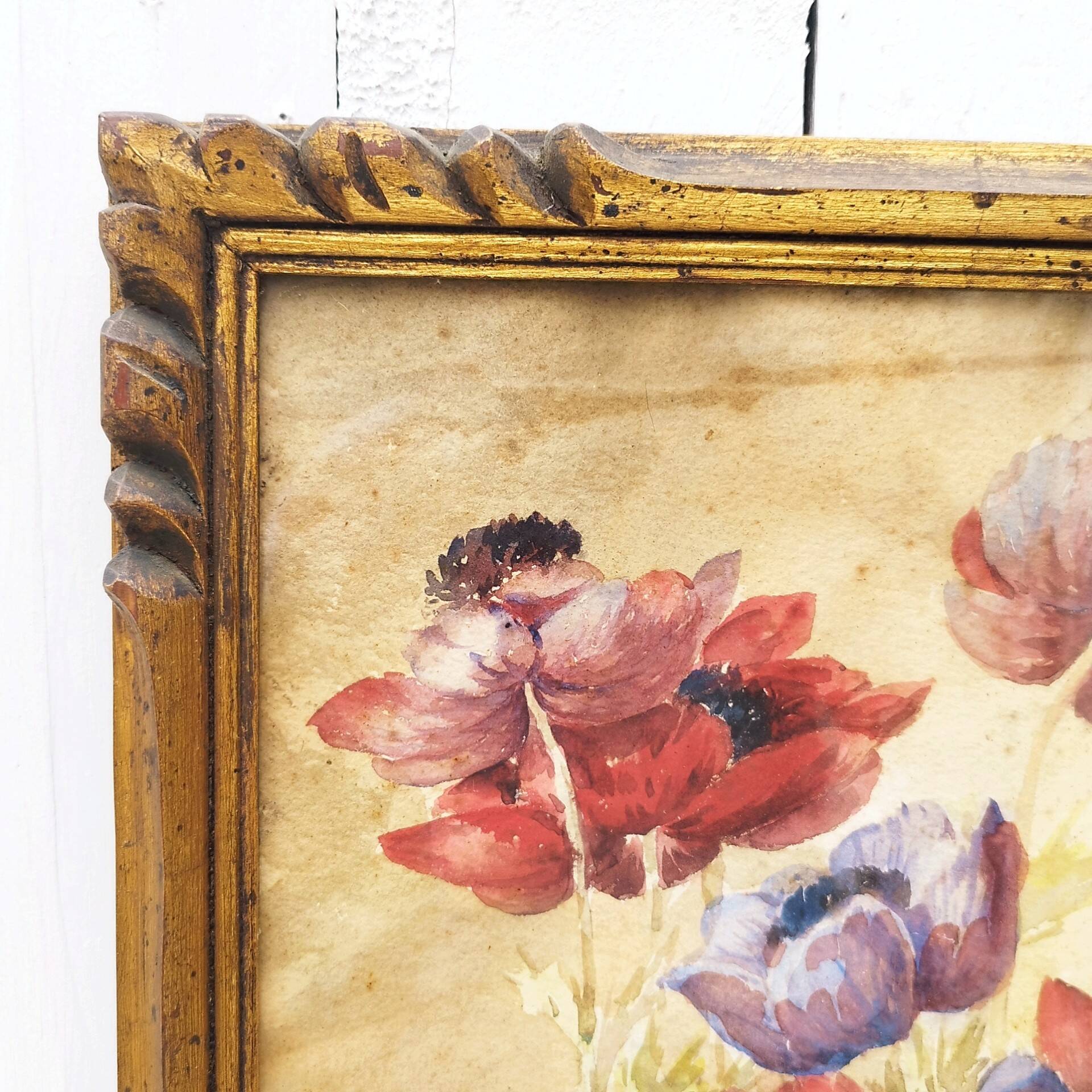 Watercolor bouquet of vintage Paul Marengo anemones