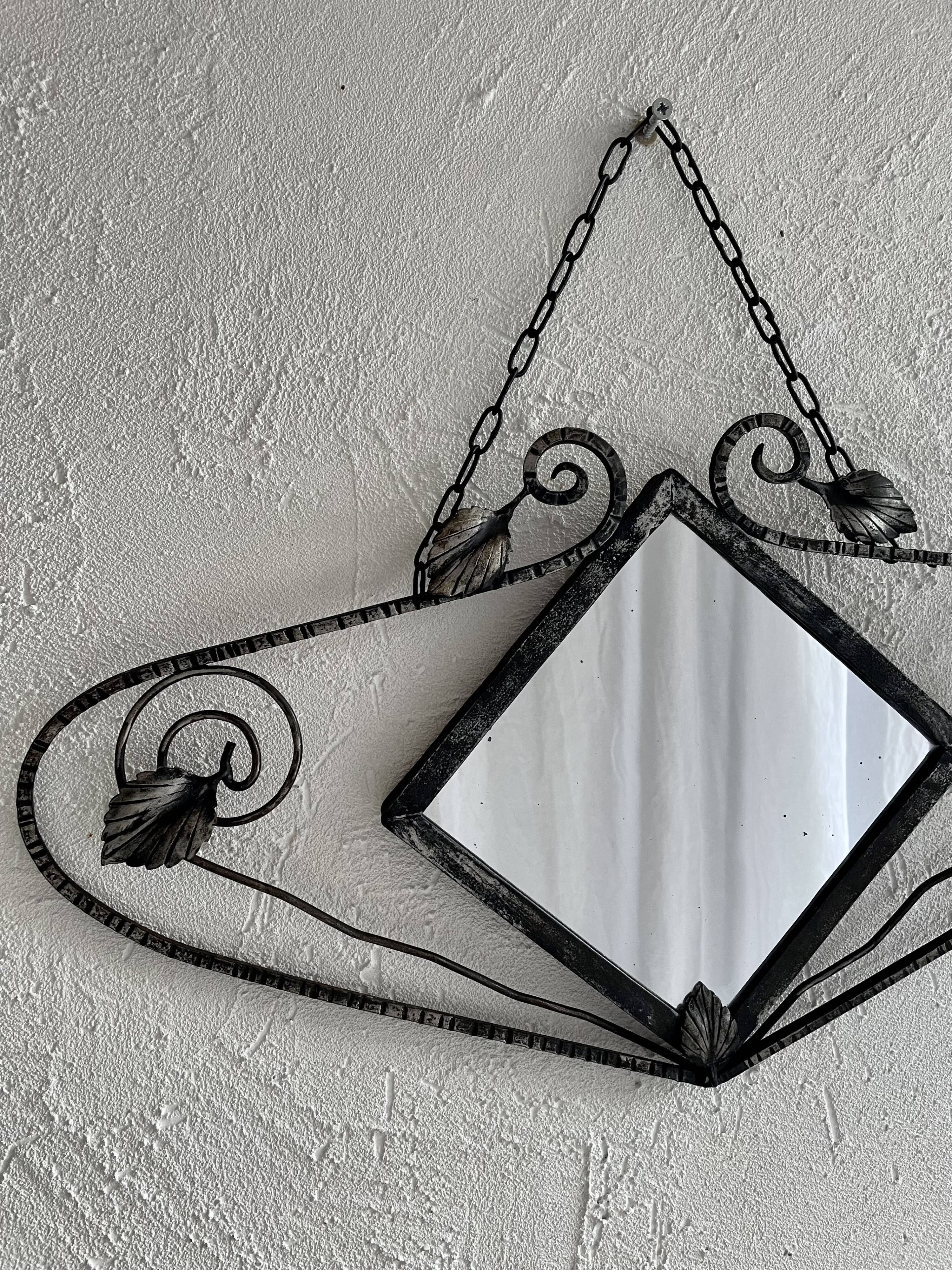 French Art Deco wrought iron mirror, 1930s