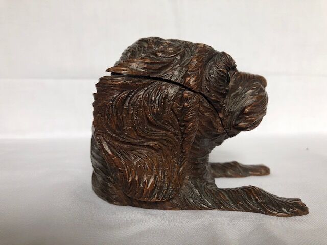 Carved wood inkwell Swiss dog