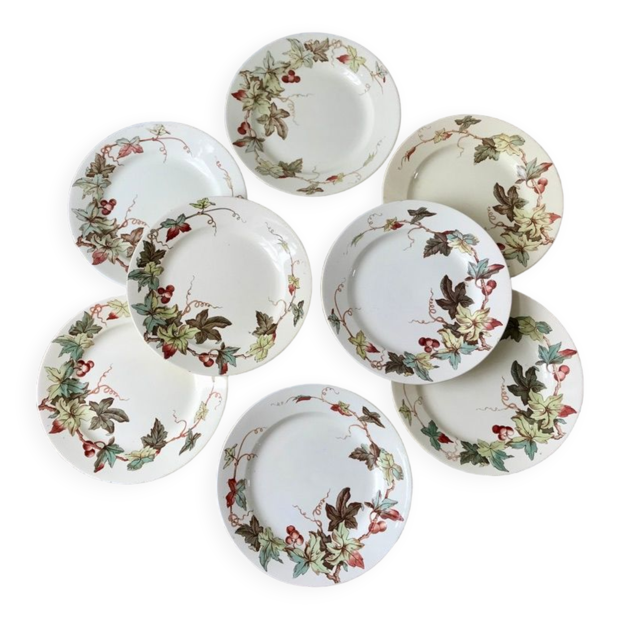 set of 8 dessert plates Terre de Fer Lunéville model Lier XIXth