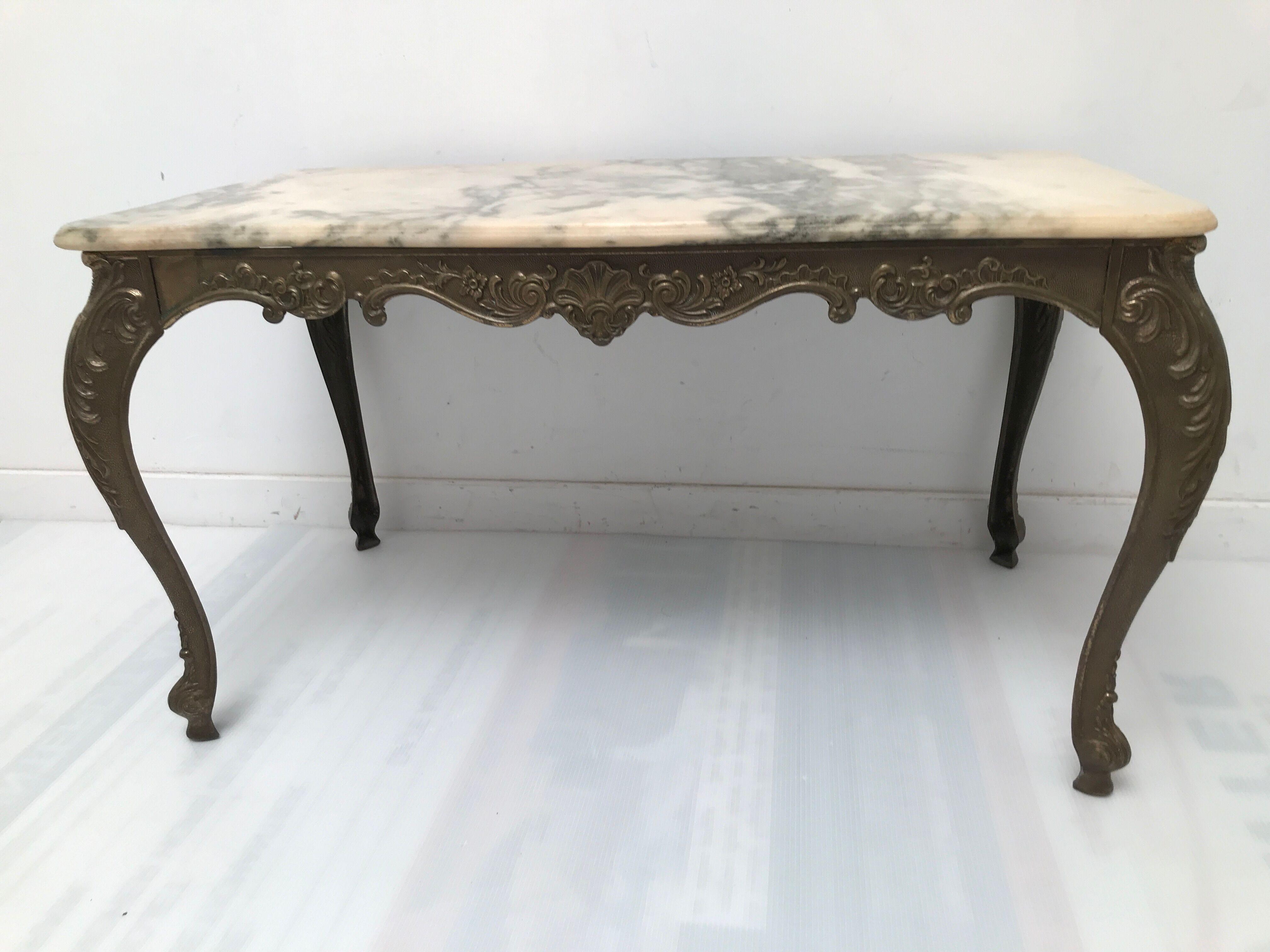 Louis XV style marble and brass coffee table