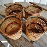 Série de 4 mini cache-pot en paille et fil d'osier tressés