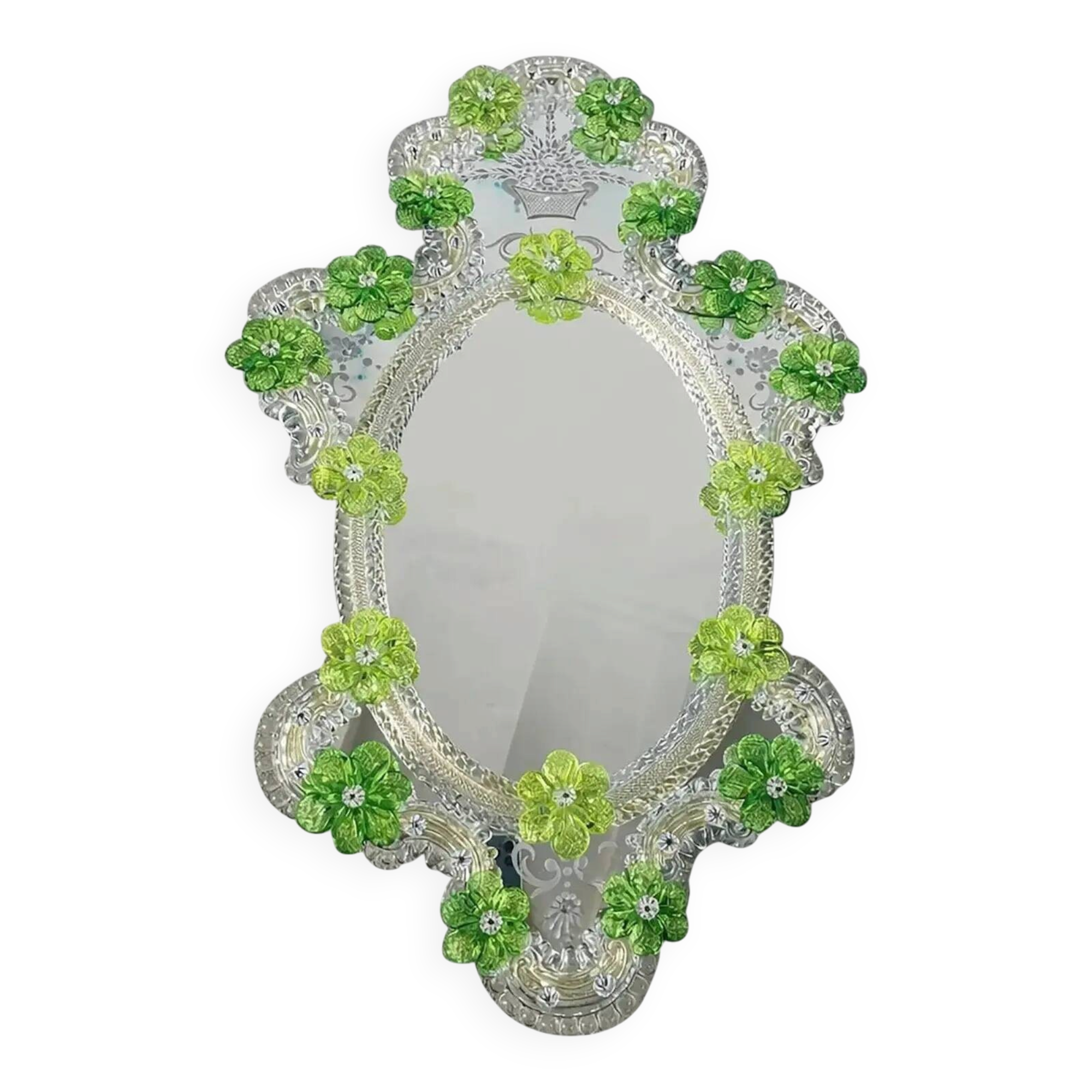 Contemporary Venetian Oval Hand-Carved Mirror by Simoeng