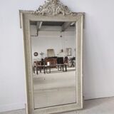 Rectangular mirror in light green lacquered wood with pediment H:1m39