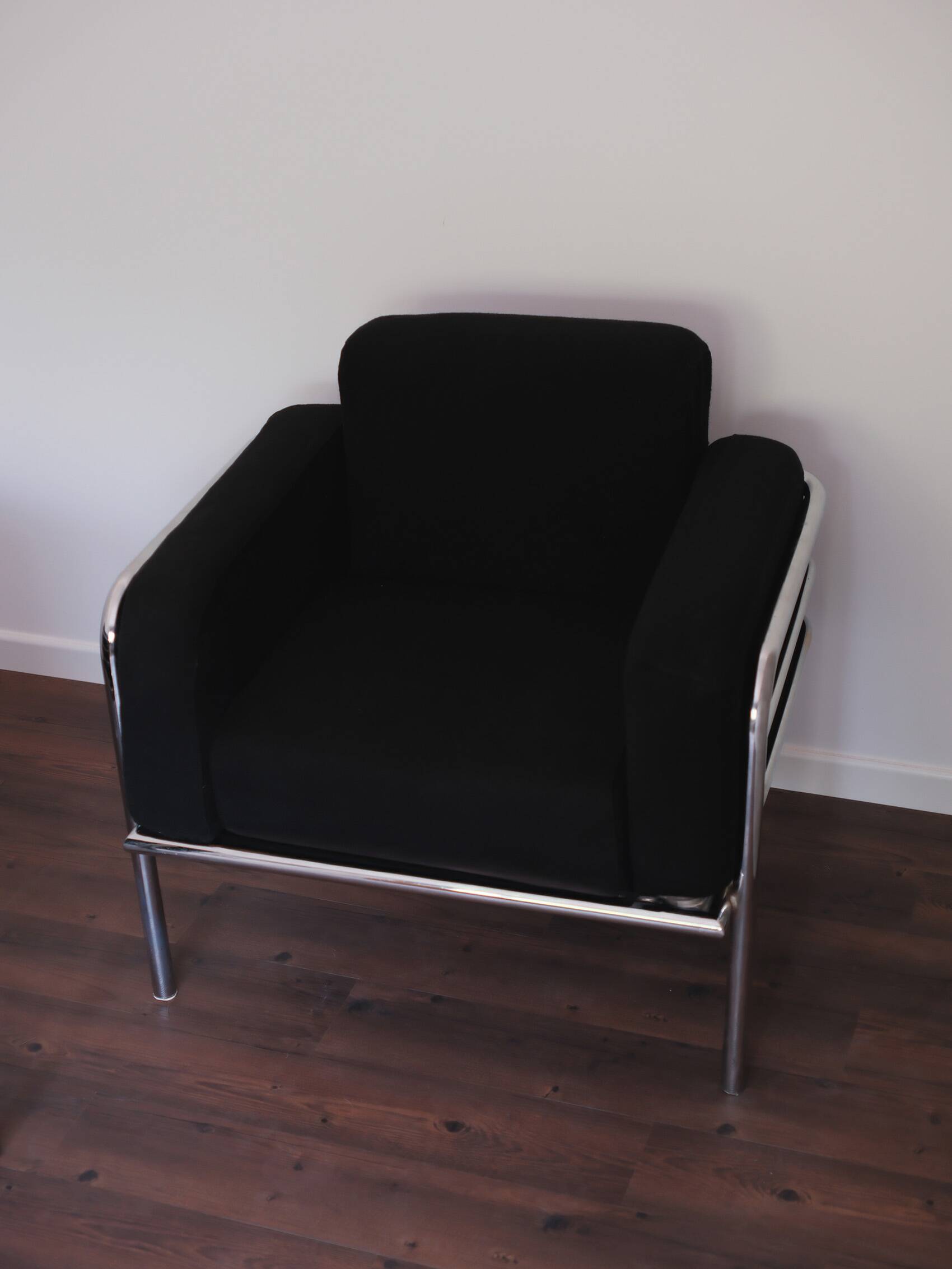 Pair of fabric armchairs – modernist design, circa 1970-80